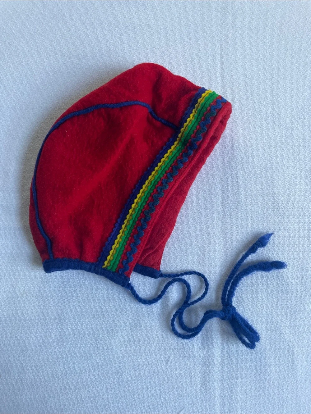VINTAGE HANDMADE WOOL Bonnet Red Scandinavian Hat Cap Winter Toddler
